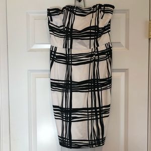 Express Black & White Plaid Strapless Dress